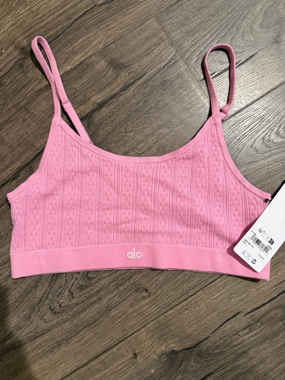 ALO Yoga Pink Ribbed Knit Bralette with Thin Straps